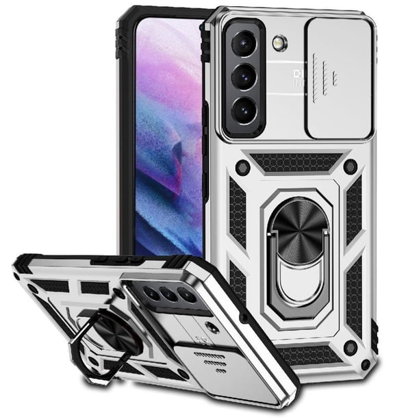 Funda Resistente Anillo Soporte Samsung Galaxy S22 Privacidad Cámara Montaje Magnético Plata