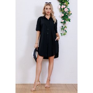 Likeshop - Vestido Corto Algodón Mujer Blusón Manga Corta Botones 3276