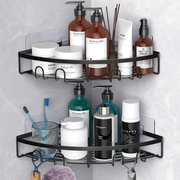 Carrito de ducha Kerisgo Corner, adhesivo para baño, 2 unidades, negro