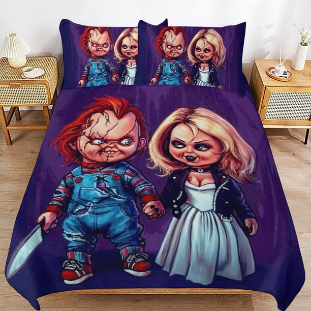 Bride of Chucky And Tiffany Bedding Set Duvet Cover Comfortable and Lightweight Cartoon Bedding 3 Piece Bed Set