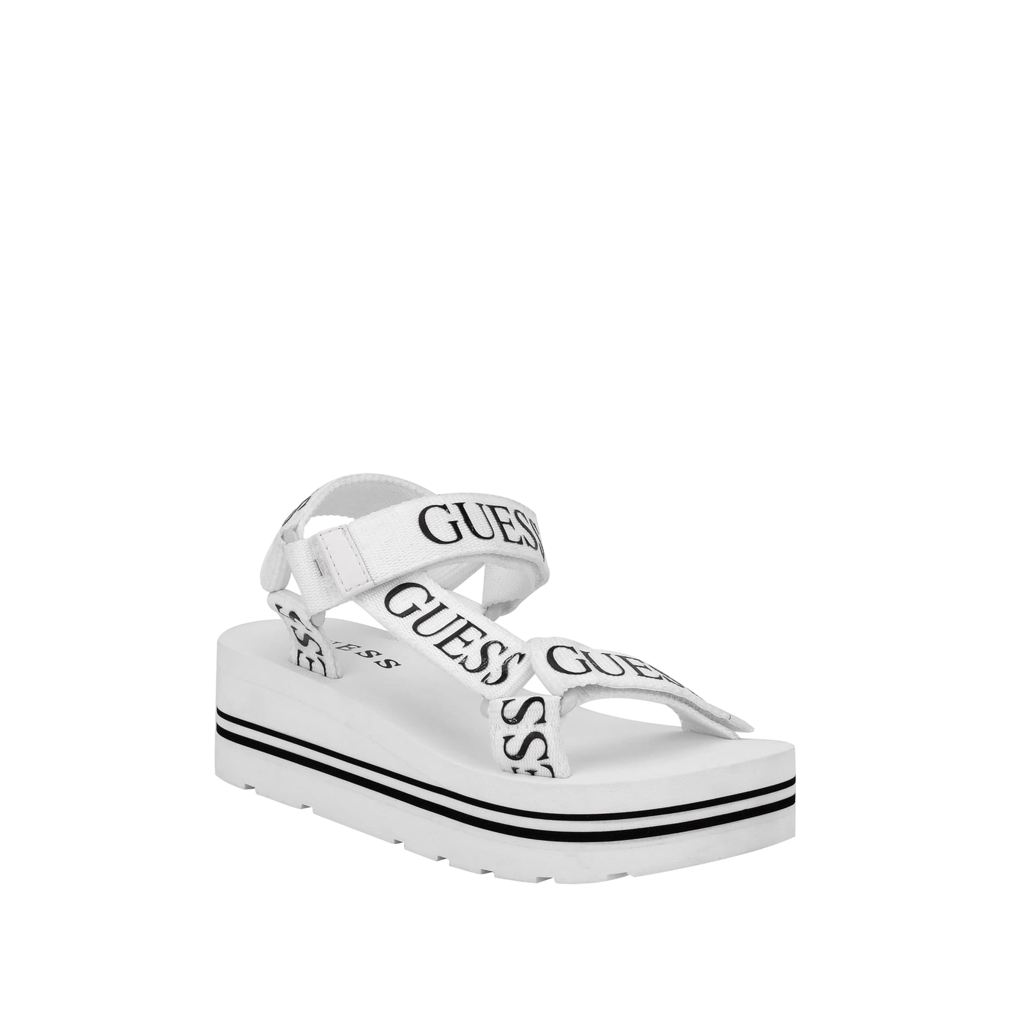 Sandalia Con Cuña Guess Avin Para Mujer Con Logotipo Blanco/negro, Talla 7.5