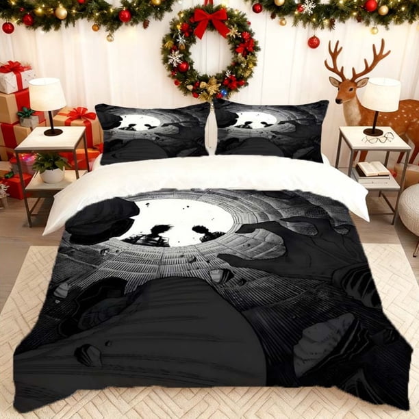 Black And White Artwork Viewed from The Bottom of a Well Printed Duvet Cover Set Bedding Essentials Including a Duvet Cover And Two Pillowcases Suitable for All
