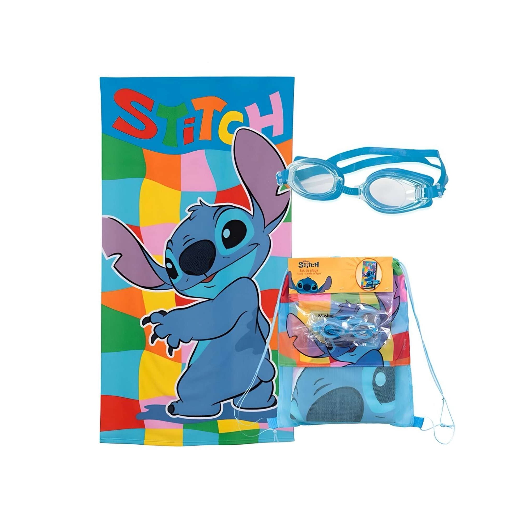 Mashini - Toalla Niño Niña Con Lentes De Agua Y Bolso Stich