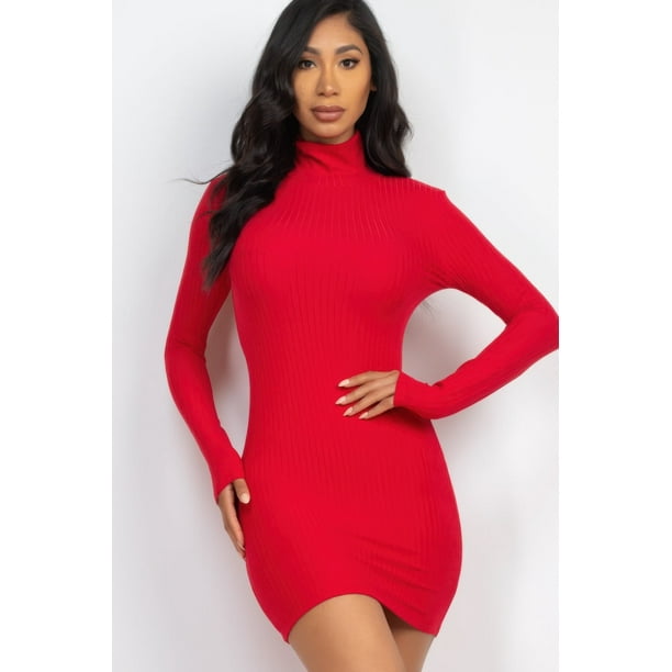 Vestido Mini Ajustado con Cuello Simulado y Canalé