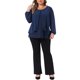 thumbnail image 2 of Agnes Orinda Blusa Elegante de Mujer Talla Grande de Chifón con Paneles en Capas, Cuello Redondo, Mangas Largas, 3X Azul Oscuro, 2 of 6