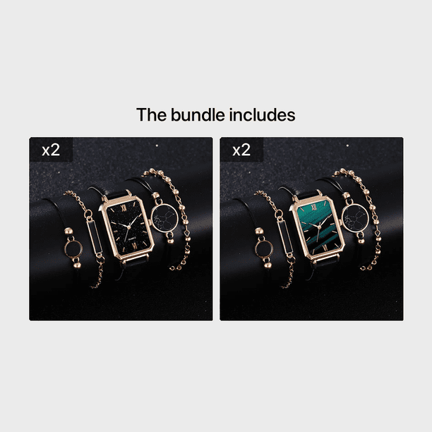 1pc Round Pointer Quartz Watch & 4pcs Bracelet