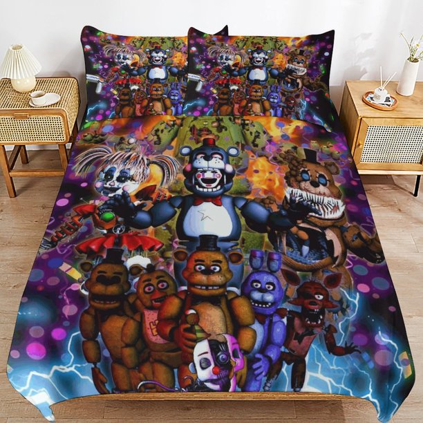 Five Nights At Freddy'S Bed Duvet Cover Microfiber Bedding Sets 3D Printed Lightweight 3 Piece Comforter Sets, 1 Duvet Cover And 2 Pillow Shams for Kids Boys Girls