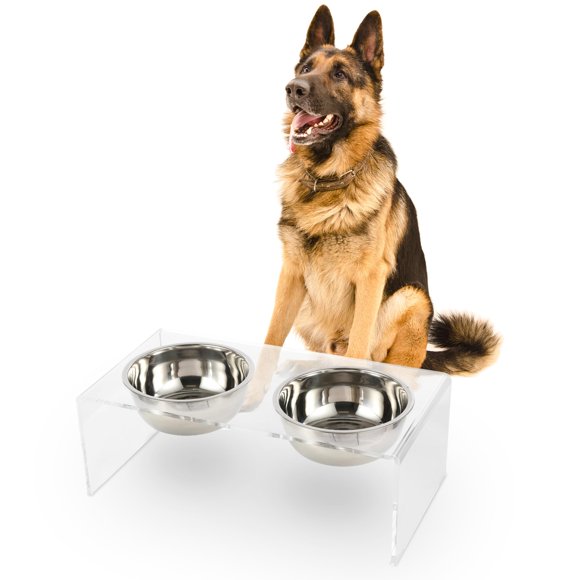 Comedero Elevado THE LICKER STORE 19 cm Transparente/Acero Cromado 2 Tazones