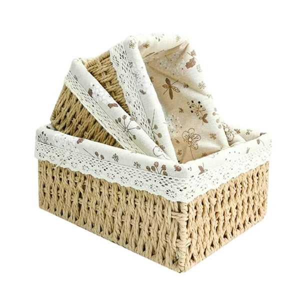 3x cesta tejida para estante, cesta para servir, cestas de almacenamiento tejidas a mano, cesta de despensa tejida, contenedor para Patio, verduras, , beige