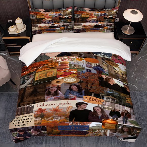3pcs Gilmore Girls Autumn Collage Pattern Bedding Set Duvet Cover and Pillowcases