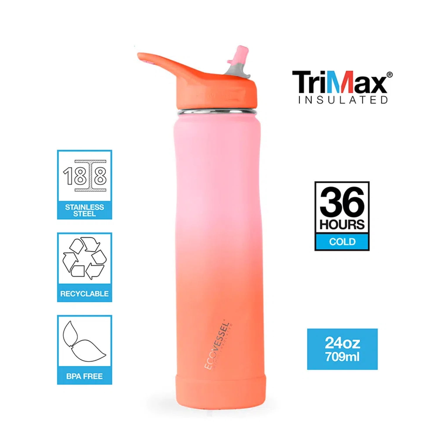 Ecovessel - Botella Inox The Summit 709 Ml Rosado.