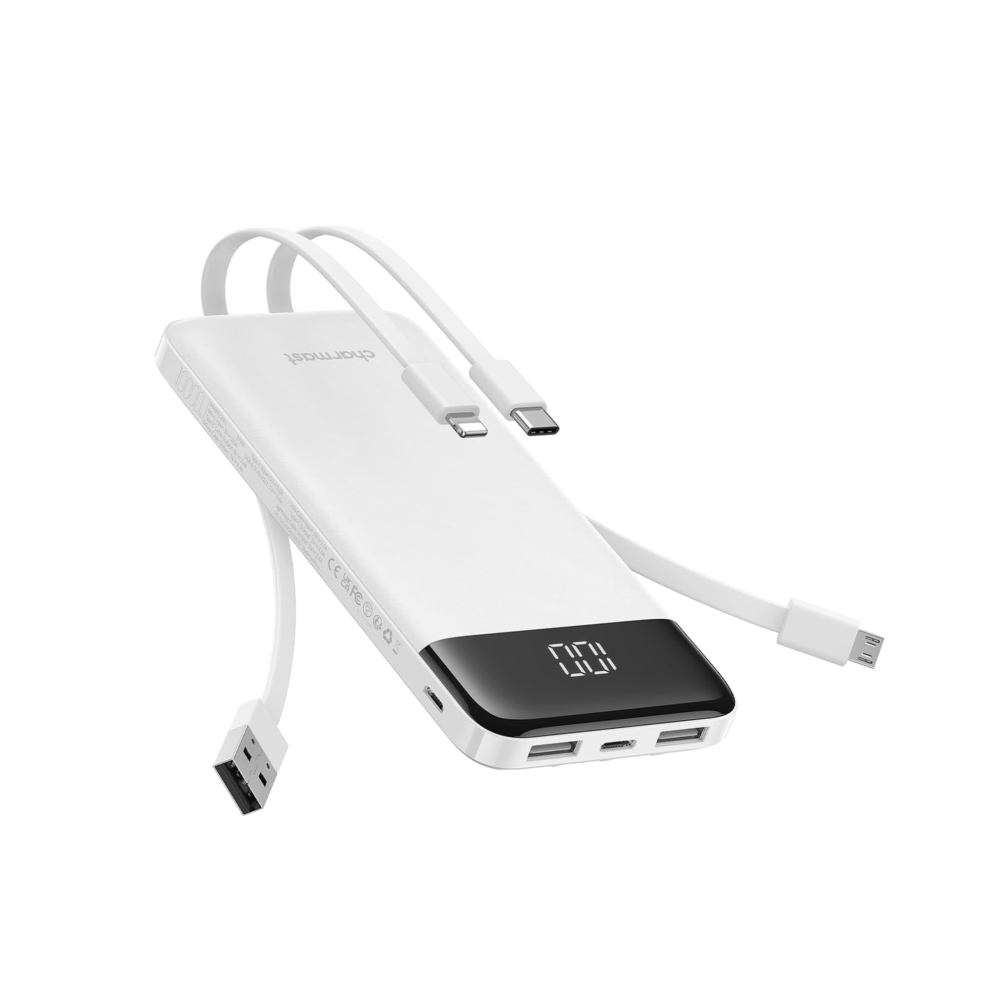 Cables Usb C Integrados Power Bank Charmast De 10000 Mah Y 15 W