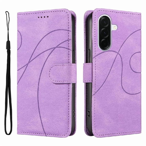 Funda tipo cartera con tapa para Samsung Galaxy A37 5G con tarjetero, soporte y cubierta magnética Morado