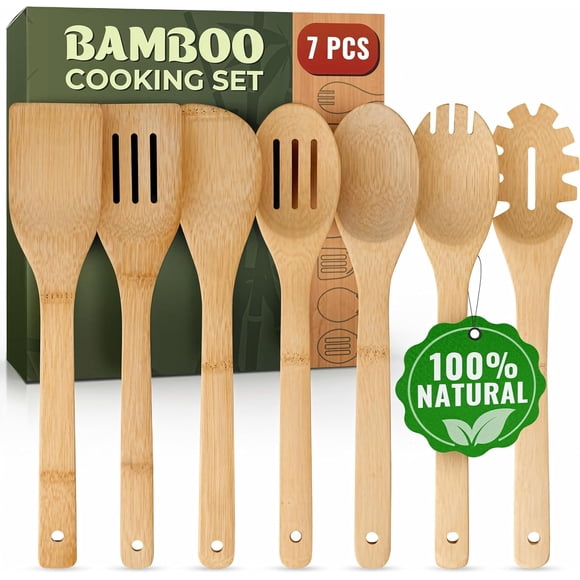 Juego De Utensilios Bamboo 7 Unidades Cucharas De Madera Para Cocinar