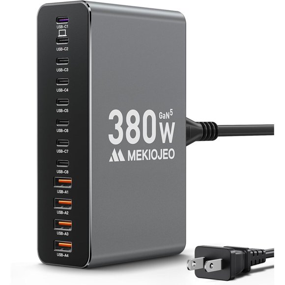 Estación de carga MEKIOJEO de aleación de aluminio, 12 puertos USB-C, 380 W