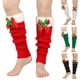 thumbnail image 3 of Xiao Hua 3 pares de calcetines negros de punto a rayas para mujer, cálidos, con borde de felpa y lazo, adecuados para uso diario y decoración de fiestas navideñas, talla única., 3 of 3