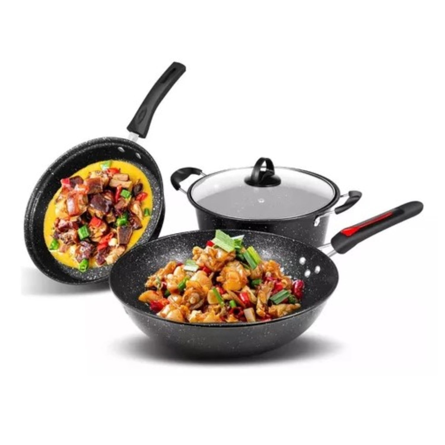 Art Diy - Set 3 Sartenes De Antiadherente Wok Menaje De Hierro 24+30cm