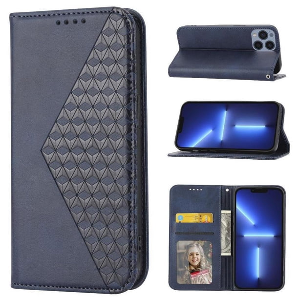 Funda Flip FOXDOCK para iPhone 14 Plus , Estilo Billetera con Diseño Rombo, Correa de Mano y Soporte, Uso Diario