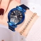 thumbnail image 5 of Reloj de pulsera de cuarzo para mujer, con botón magnético y correa de malla, esfera redonda de aleación (azul), 5 of 6