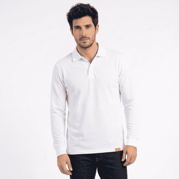 Polera Hombre Piqué Manga Larga Premium 60/40 Ideal Para Bordar Blanca