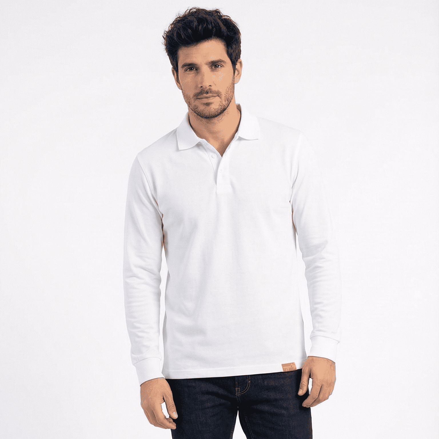 T-world - Polera Hombre Piqué Manga Larga Premium 60/40 Ideal Para Bordar Blanca