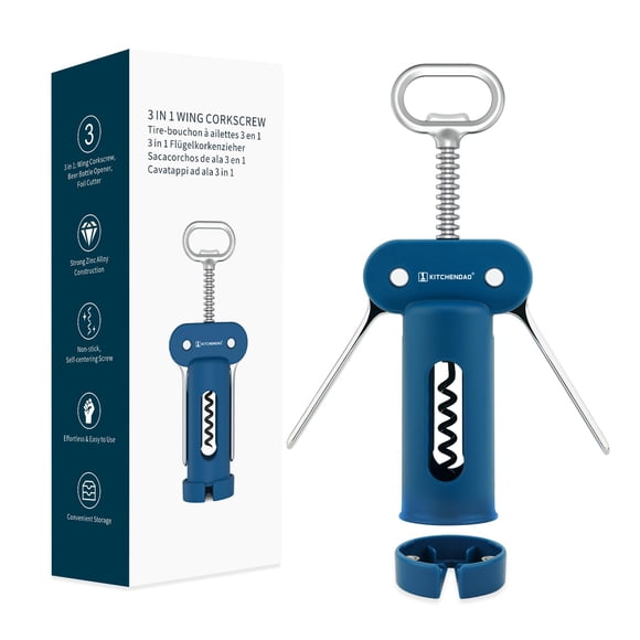 Abrebotellas KITCHENDAO 3 en 1 con sacacorchos alado - Azul