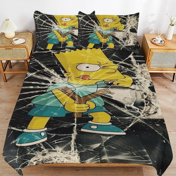 The Simpsons Bed Duvet Cover Microfiber Bedding Sets 3D Printed Lightweight 3 Piece Comforter Sets for Kids Boys Girls