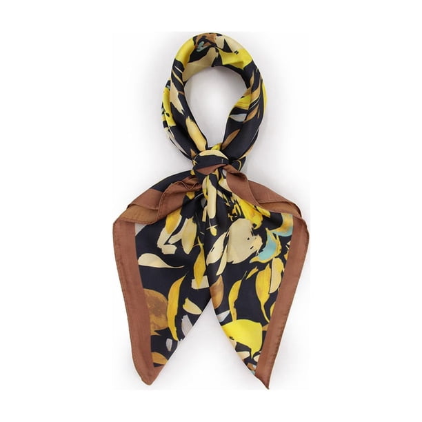 Pañuelo tipo seda 70 x 70 estampado floral otoñal beige Talla Única