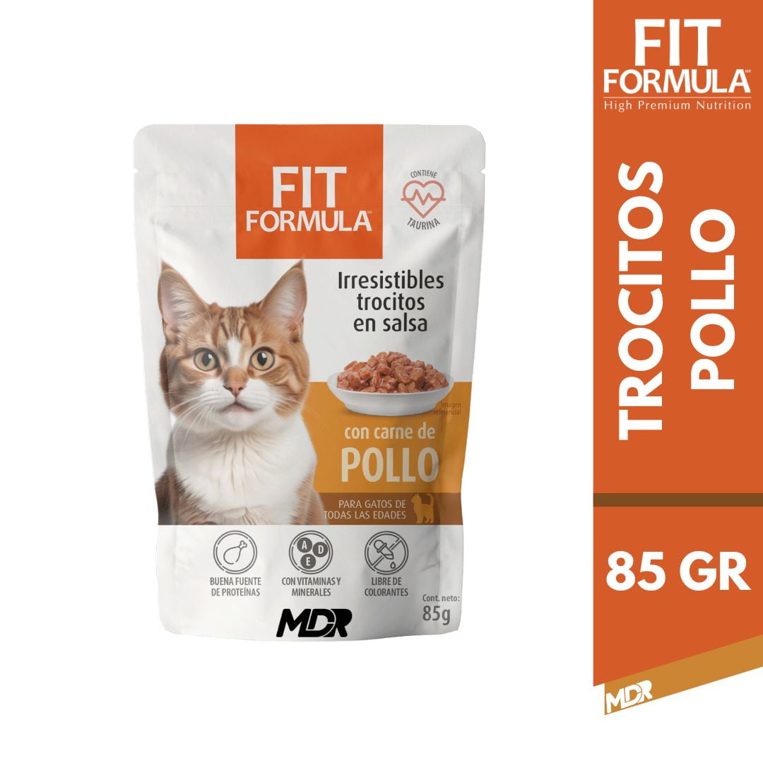 Fit Formula Trocitos En Salsa Gato Con Carne Pollo 85gr X24 Und
