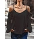 thumbnail image 2 of Plus Size Casual T-shirt, Women's Plus Solid Eyelet Embroidered Lantern Sleeve V Neck Cold Shoulder Slight Stretch T-shirt, 2 of 3