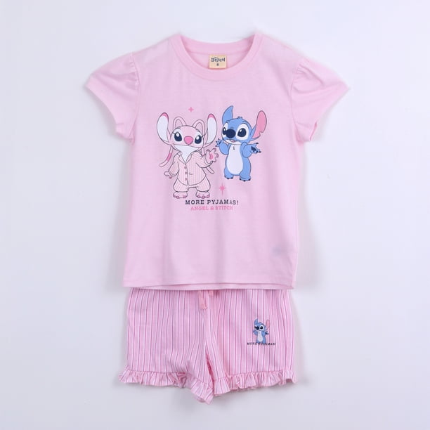 Pijama Manga Corta Niña Lilo & Stitch Disney Listado Rosado