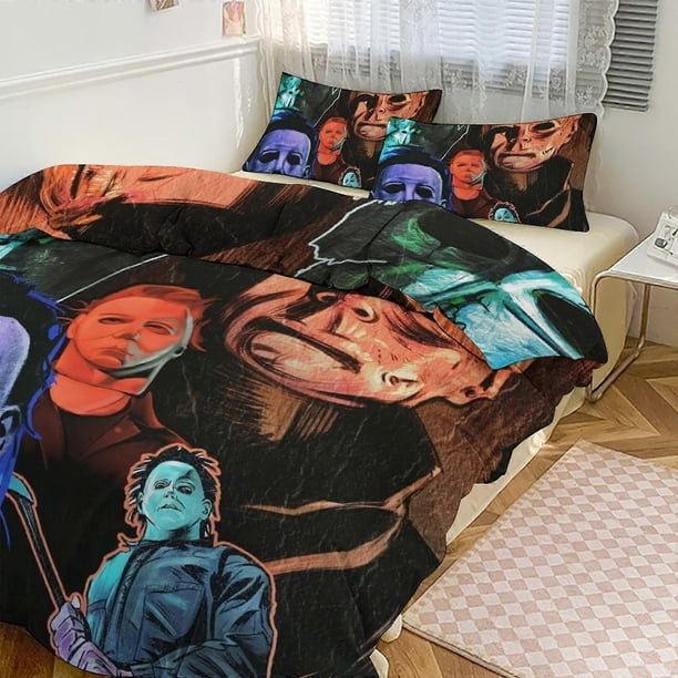 Juego de ropa de cama con estampado de Michael Myers, juego de funda nórdica de 3 piezas, funda nórdica y fundas de almohada para mujeres, hombres y adolescentes. Elija entre