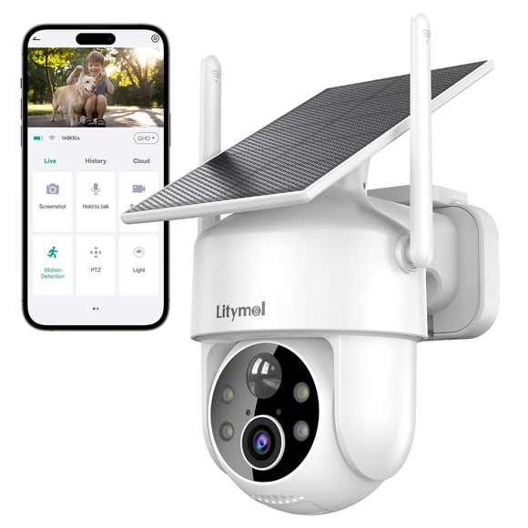 Cámara de seguridad LITYMOL 2K 360° solar inalámbrica para exterior