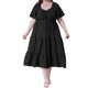 thumbnail image 2 of Vestido de verano para mujer de talla grande Agnes Orinda con cuello de corazón, manga corta con volantes, vestido midi en línea A con capas 3X negro, 2 of 6