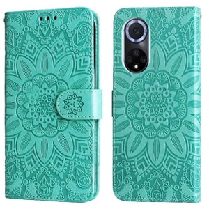 Funda Tipo Cartera Foxdock Para Honor 50 , Diseño Girasol En Relieve, Cuero Pu, Cierre Magnético, Soporte Y Tarjetero