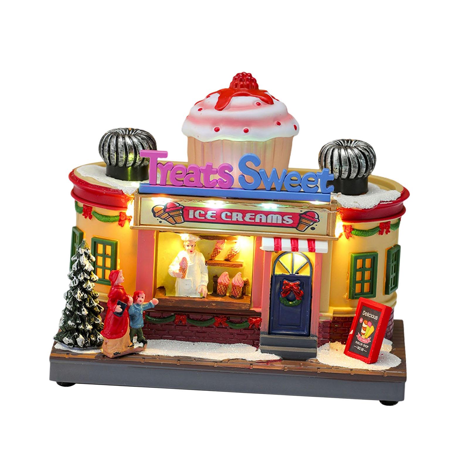 Magideal - Estatua De Pueblo Navideño, Figurita, Artesanía Con Luz Led, Hecha A Mano Con Parte Superior Giratoria, Adorno Navideño Para Escritorio, Regalo De Año Forma De Helado