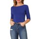 thumbnail image 1 of INSPIRE CHIC Camisetas de Mujer Mangas al Codo Cuello Barco Ajuste Ceñido Casual Camisetas Azul Real XL, 1 of 7
