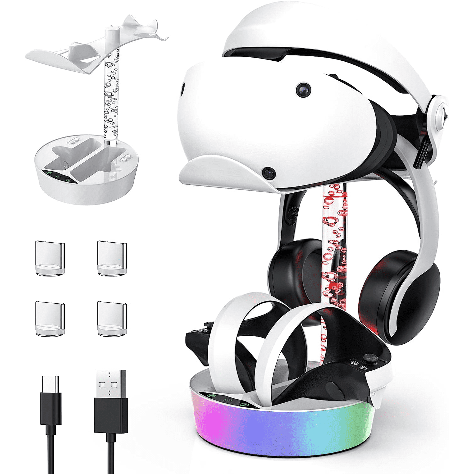 Estación De Carga Aaronmei Psvr2 Con Luz Rgb Y Soporte Para Auriculares Vr2