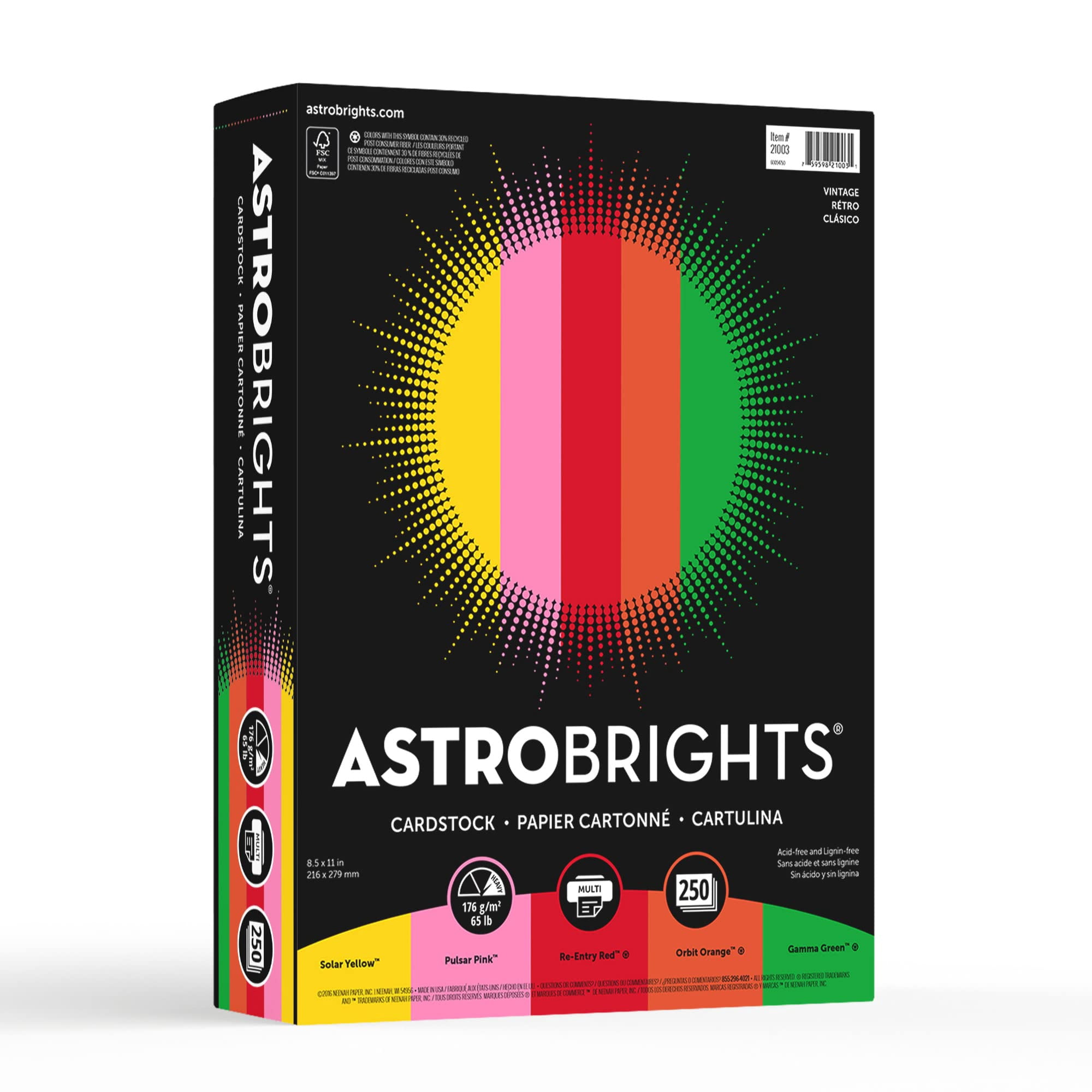 Neenah - Cartulina Astrobrights, Color, 8.5 X 11 Pulgadas, 250 Hojas, Vintage