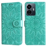 Funda Tipo Cartera Foxdock Para Vivo Y77 5G , Diseño Girasol En Relieve, Cuero Pu, Cierre Magnético, Soporte Y Tarjetero