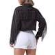 thumbnail image 3 of Chaqueta de Mujer INSPIRE CHIC Recortada de Jean con Flecos, Manga Larga, Dobladillo Deshilachado, Adorno de Borlas, Chaqueta de Denim M Negra, 3 of 6