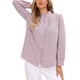 thumbnail image 1 of INSPIRE CHIC Top con volantes para mujer con cuello alto, ribete plisado, manga larga abullonada y botones en blusas vintage M Gris Rosa, 1 of 6