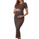 thumbnail image 1 of INSPIRE CHIC Vestido de Maternidad para Mujeres Rib Bodycon Midi de Manga Corta con Lados Elásticos Fruncidos para Embarazo 1 Pieza Sesión de Fotos Babyshower Pequeño Marrón, 1 of 6