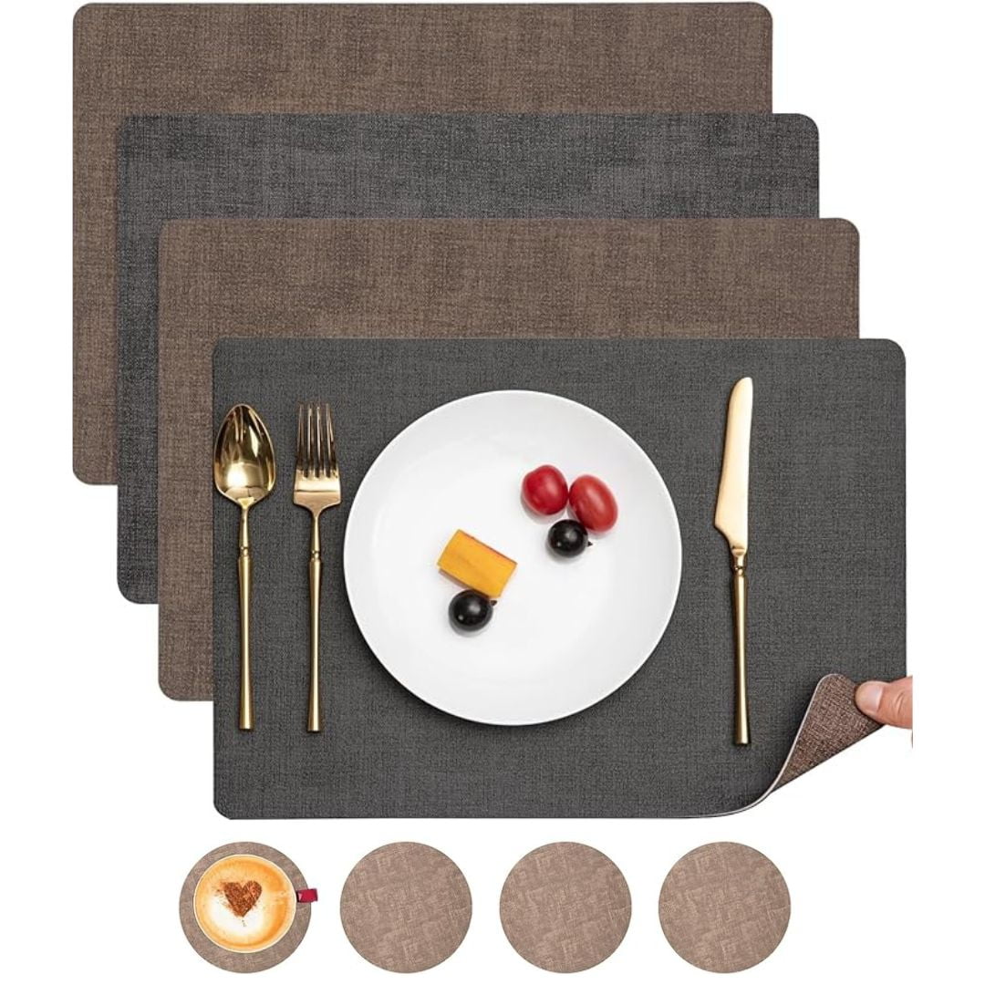 Aura Zeus - Set 4 Individuales + 4 Posavasos Impermeables Antimanchas 2 En 1