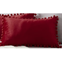 Genérico - Pack De 2 Fundas De Cojín Terciopelo Con Pompones 30X50 Cm Rojo