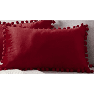 Genérico - Pack De 2 Fundas De Cojín Terciopelo Con Pompones 30X50 Cm Rojo