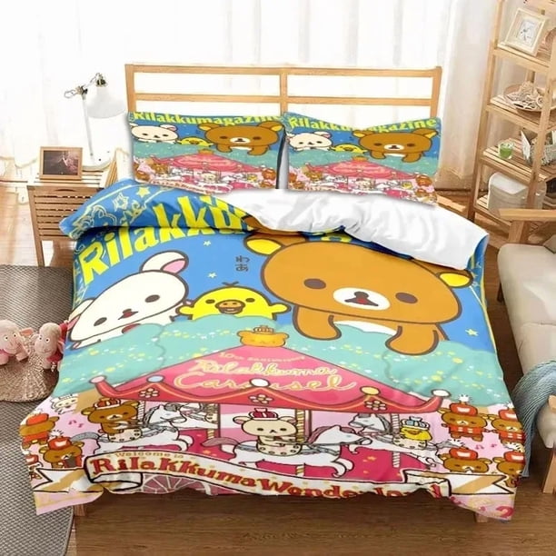 Cartoon Rilakkuma Bear Bedding Set Duvet Cover Bed Set Quilt Cover Pillowcase Comforter king Queen Size Boys Adult Bedding Set