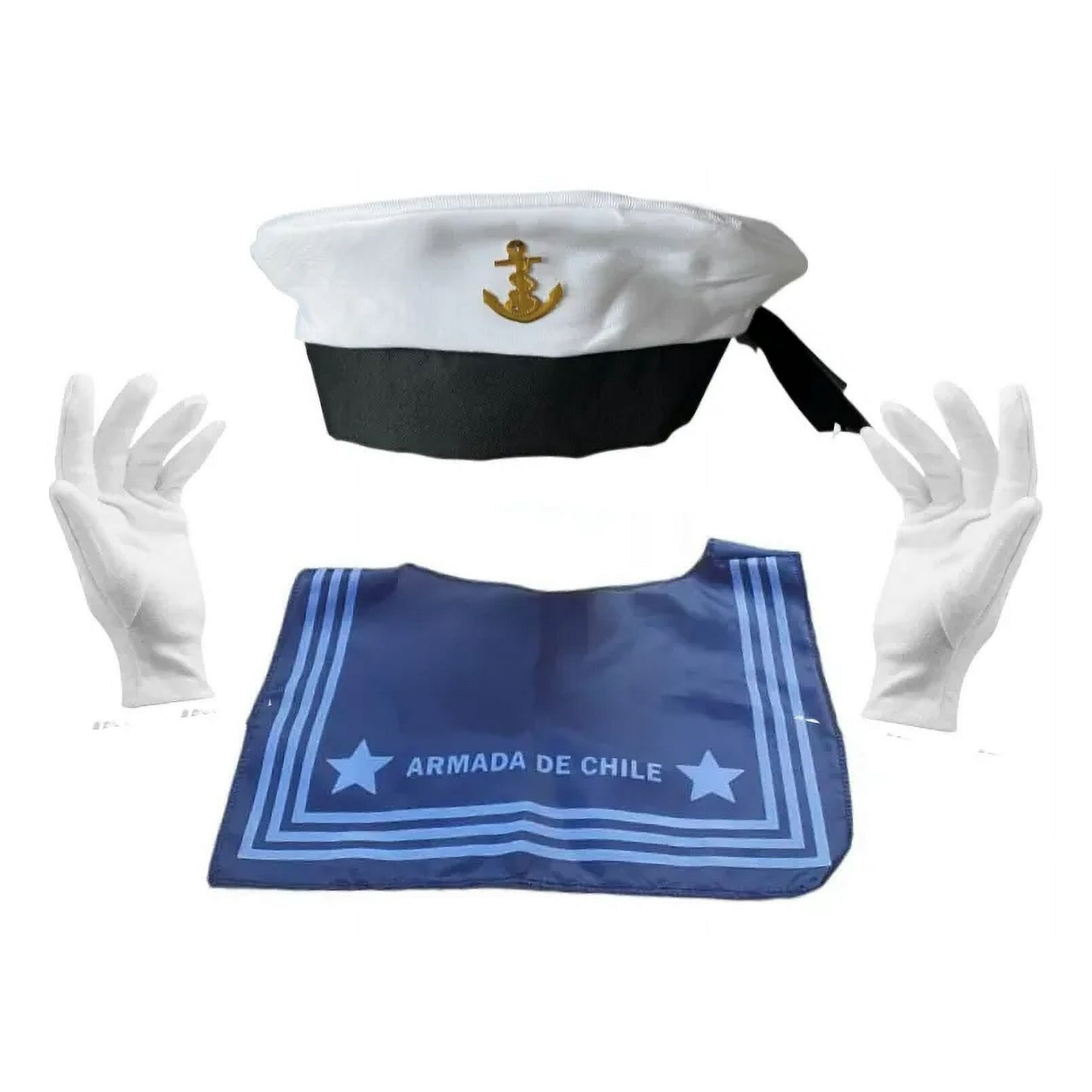 Genérico - Gorro+pechera+guantes Marinero Armada Chile Niños