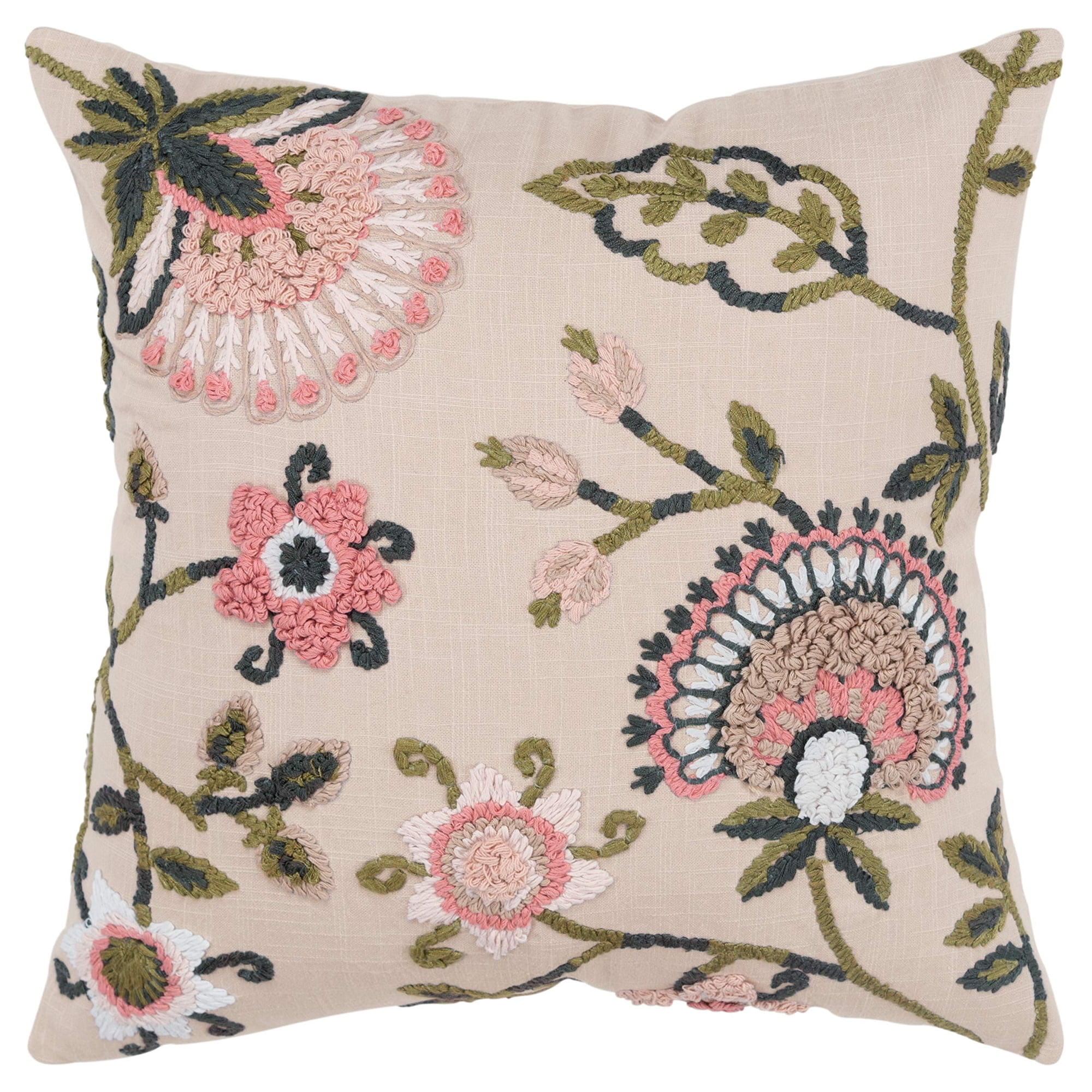 Almohada Rizzy Home Con Relleno Floral De Plumón, 20 X 20 Cm, Con Funda De Algodón