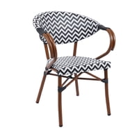 Klik Muebles - Silla Bistro Parisina Textileno Enrejado Con Reposabrazos - Blanca Con Negro